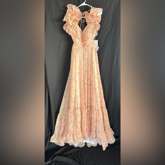 Mac Duggal 67803 RUFFLE TIERED FLORAL CUT-OUT CHIFFON GOWN - Picture 5 of 6